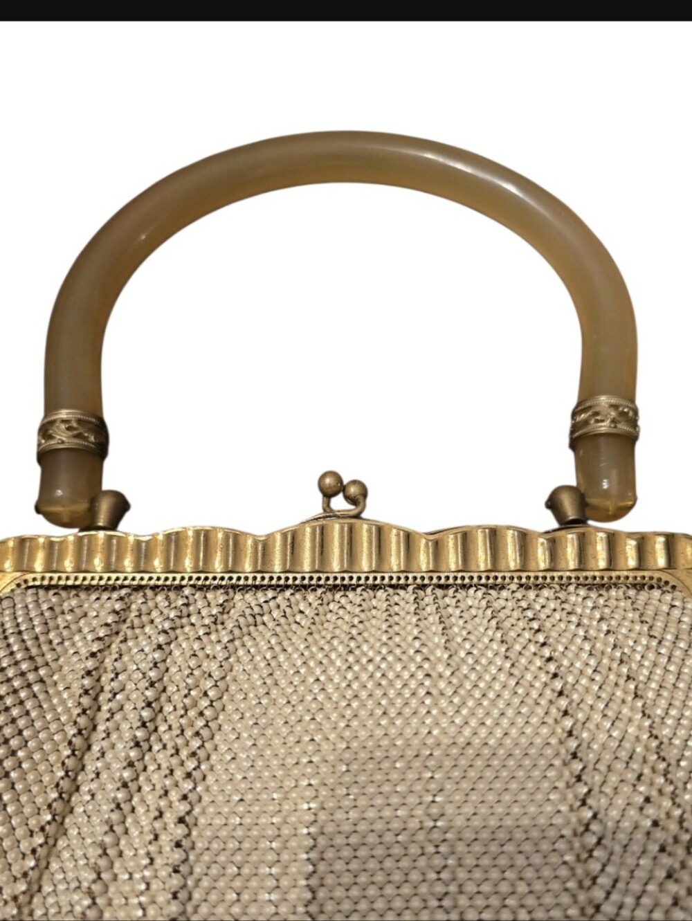 Whiting & Davis 1930's-50's Vintage Enamel Metal Mesh & Lucite Handbag w/ Dusty - Picture 4 of 13